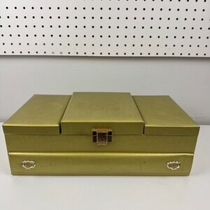 Vtg Buxton Jewelry Box Gold Vanity Organizer Made USA Mid Century Regency Glam
